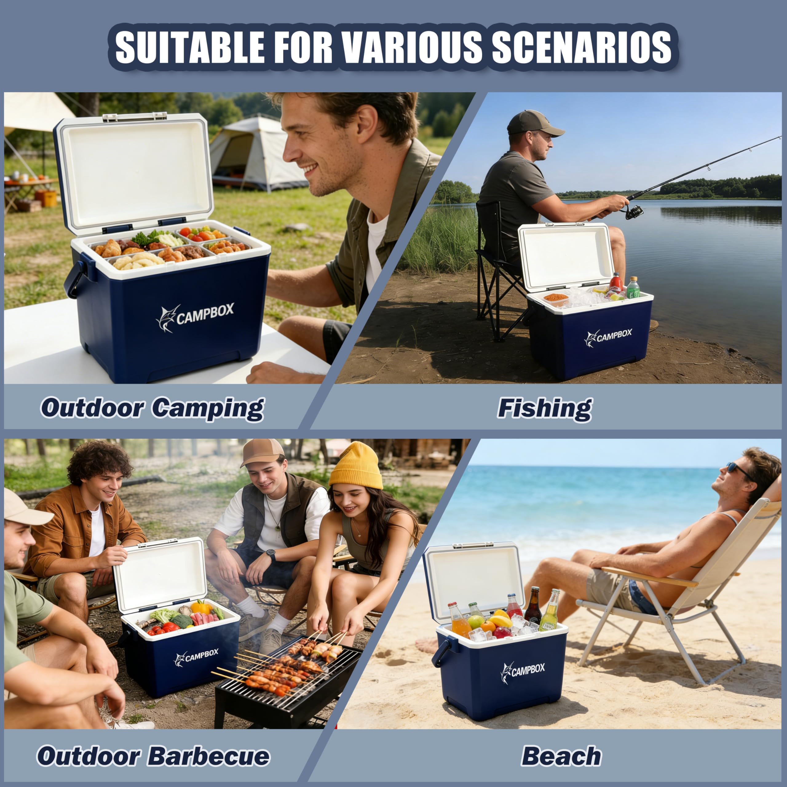 JONRRYIN Frigorifero Passivo 24 L, Frigo Portatile Mantiene il Freddo Fino a 12h, Borsa Frigo Rigida con 2 Tavolette di Ghiaccio, Borsa Termica per Campeggio, Spiaggia, Picnic, Escursioni