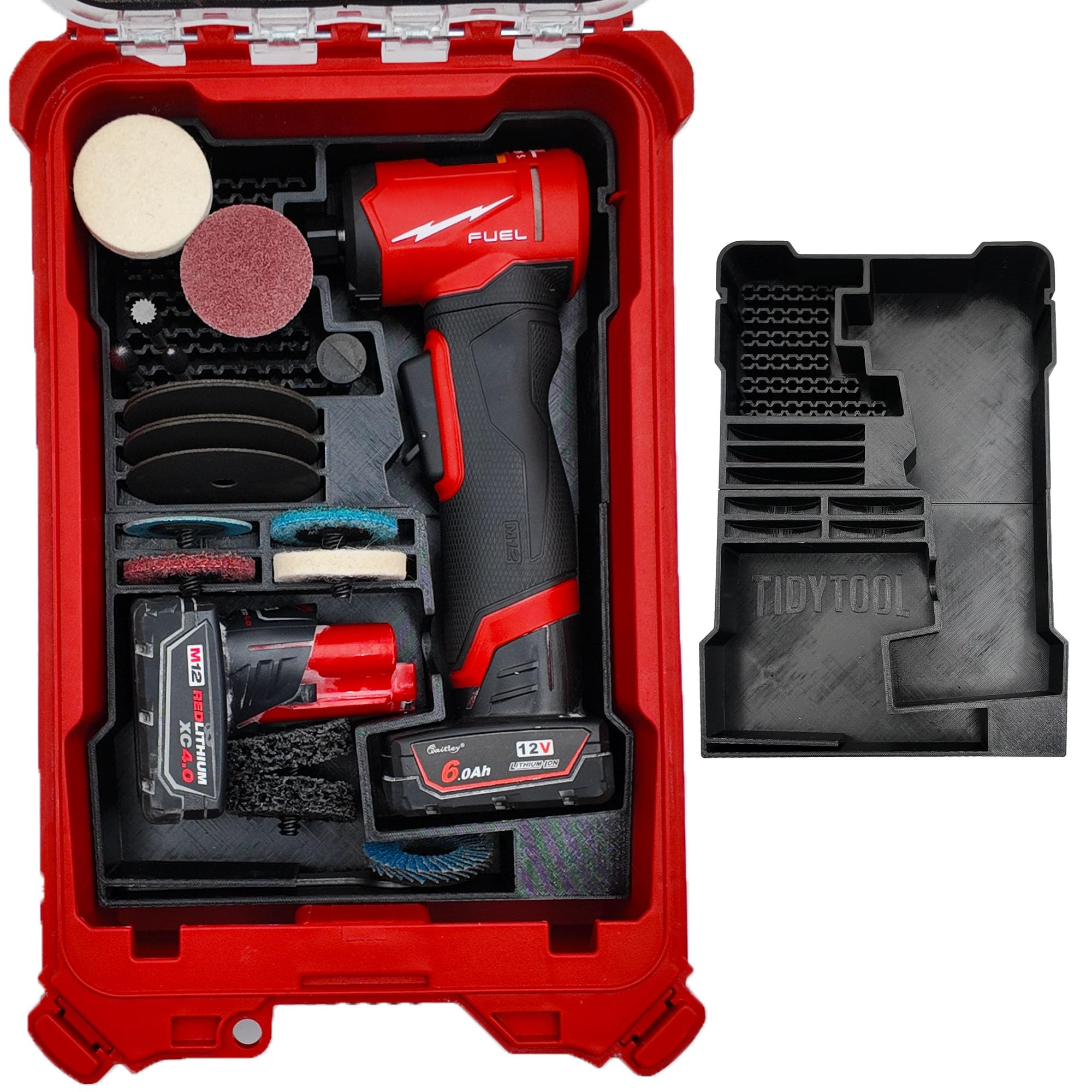 Meuleuse d'angle Milwaukee M12 boite compacte : insert organiseur TidyTool noir