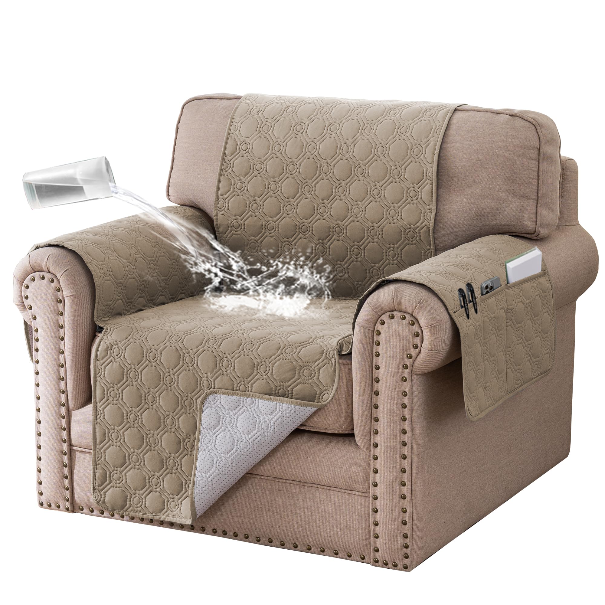 BellaHills Armchair Covers 100% Waterproof Sofa Cover Non-Slip Sofa Slipcovers Couch Covers Washable with Elastic Strap Sofa Protectors from Pets Seat Width 22"(1 Seater