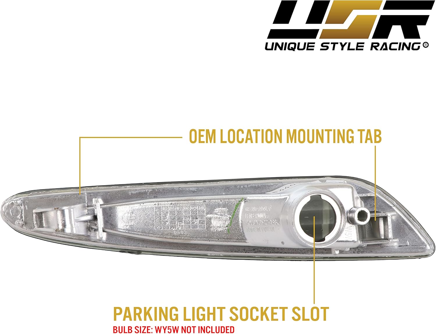 USR DEPO 03-06 W211 E-Class Crystal Smoke Front Bumper Side Marker Light Assembly Set (Left + Right) Compatible with 2003-2006 Mercedes Benz W211 E Class