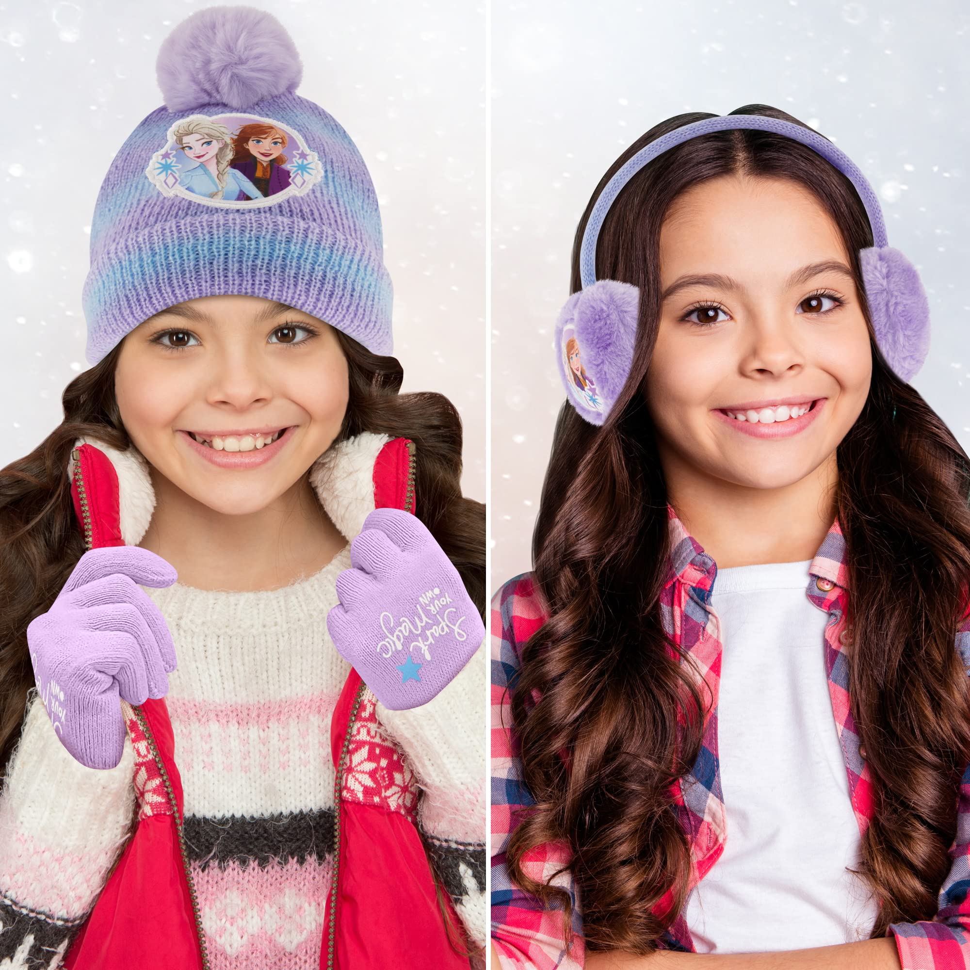 Disney Girls' Winter Hat, Earmuffs and Kids Gloves Set, Frozen for Ages, Age 4-7