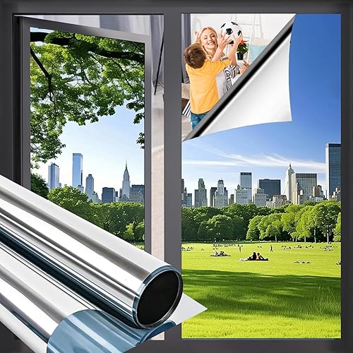 Niviy One Way Window Privacy Film Window Tint for Home See Out Not in Effect Anti UV Heat Control Glass Door Film for Home Office (Silver 17.5" x 78.7")