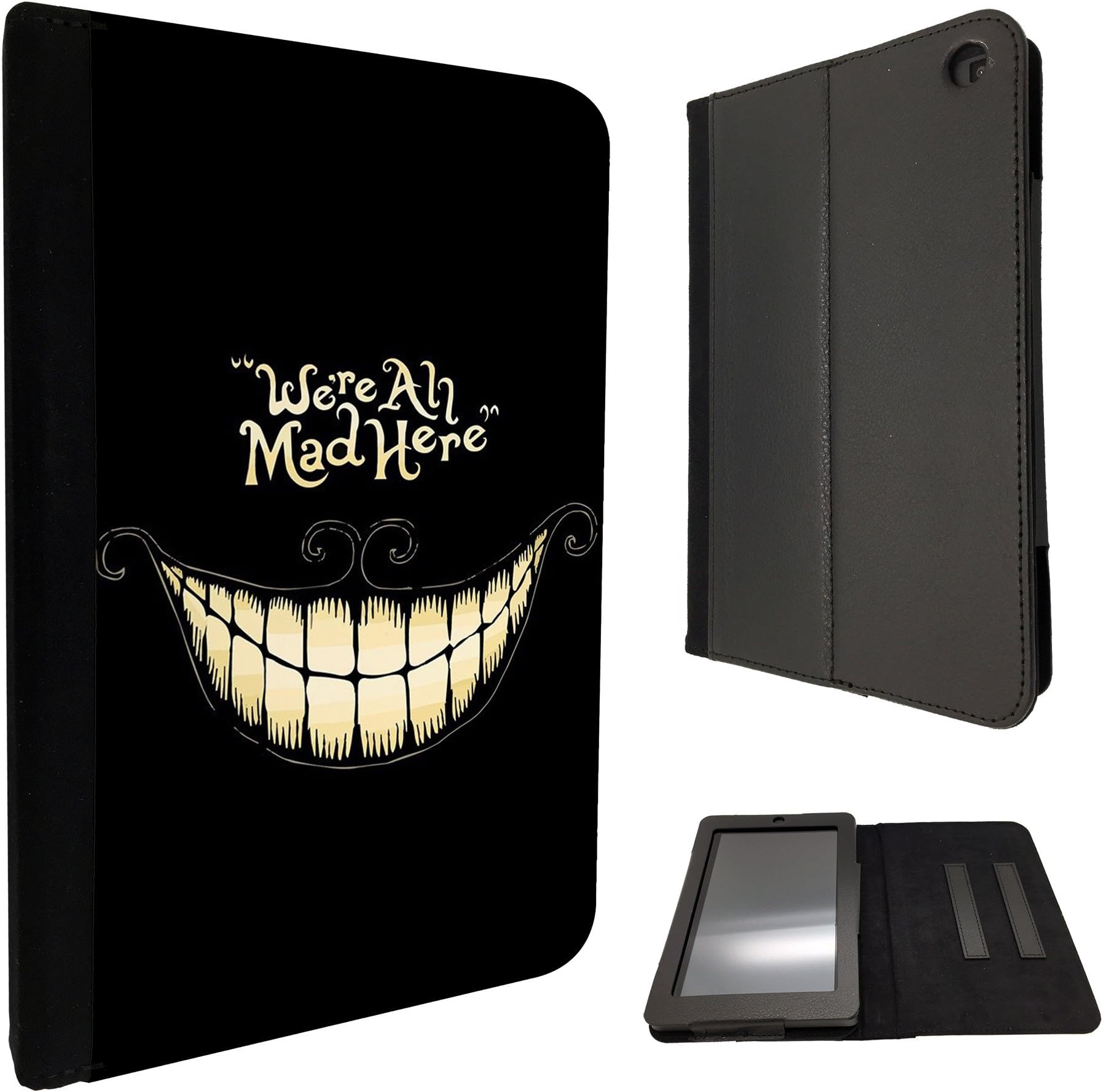 Amazon Kindle Fire HD 7'' 2014 Cool Fun Funky Funny WE are All MAD HERE 188 Designer Trend Wallet Case Flip Book Style Cover