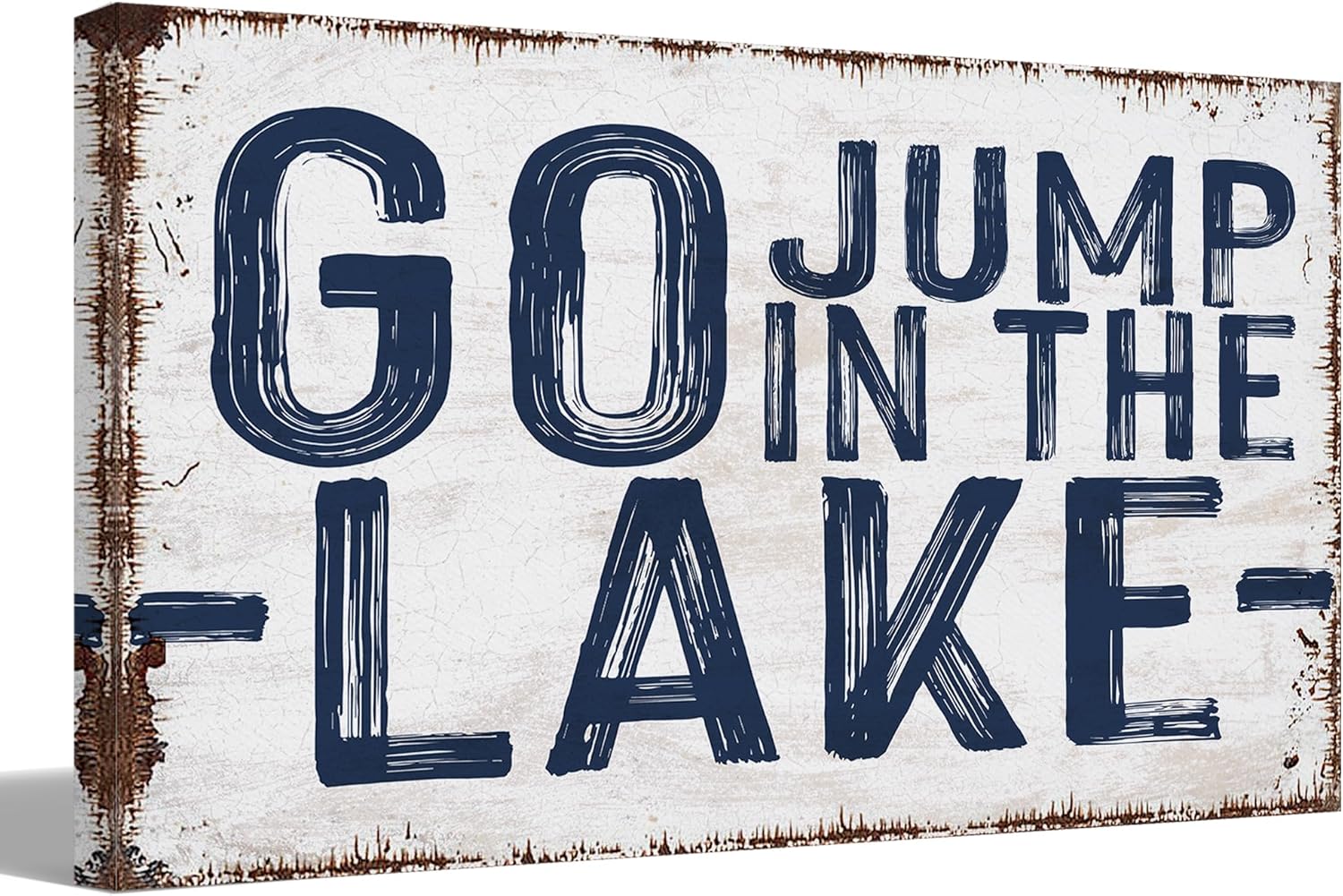 Lake House Wall Art Decor For Summer Home Bathroom Cabin Pouch, Lake Accessories , Nautical Coastal Beach Vintage Rustic Blue Room Decorations 16x24 Inches Canvas Wall Art, Go Jump In The Lake Sign Gift