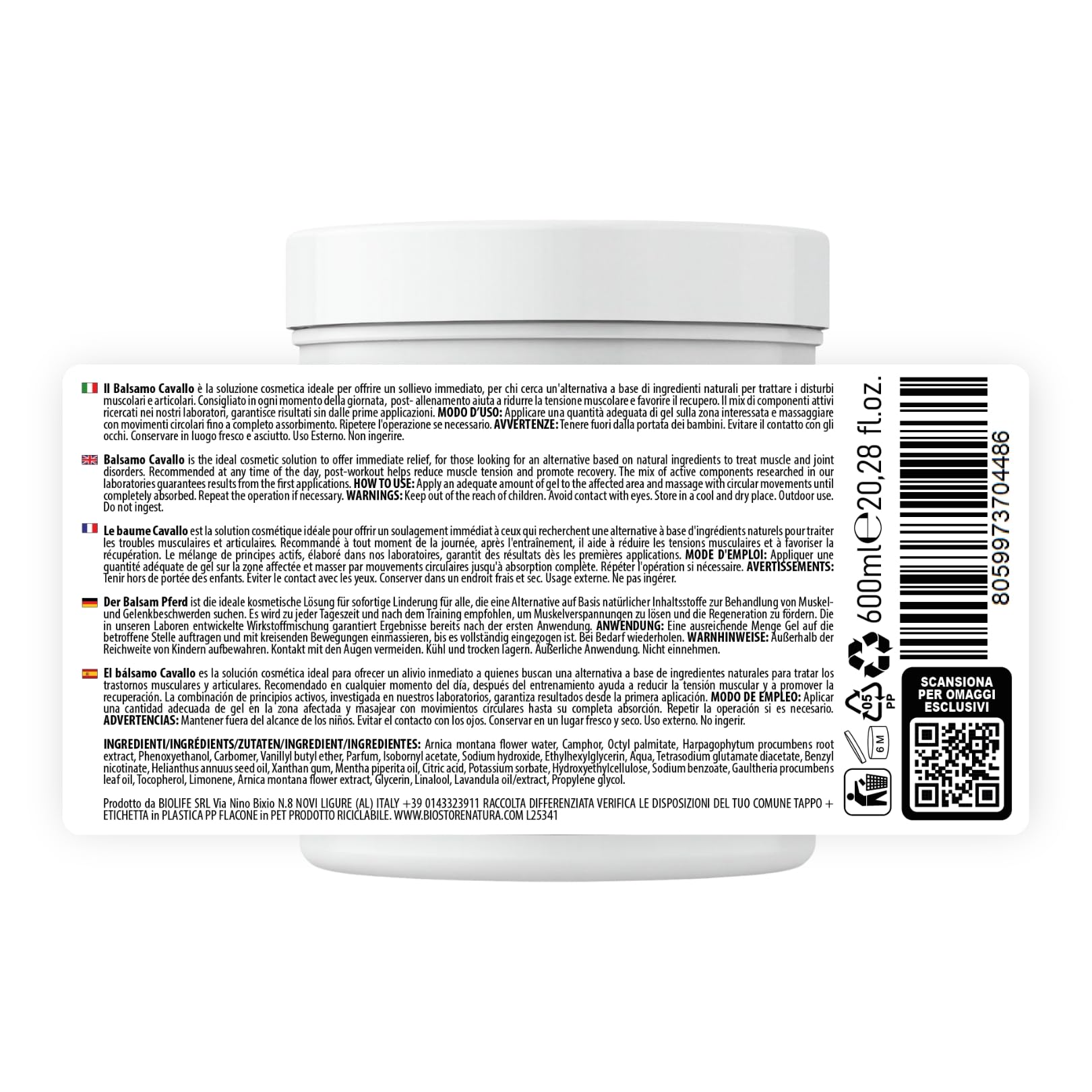 Bell’Italiabio Baume Du Cheval Effet Chauffant 600ml Creme Chauffante Musculaire Sport, Gel Chauffant Musculaire Avec Arnica, Lavande Et Griffe Du Diable Pferdebalsam 100% Made In Italy