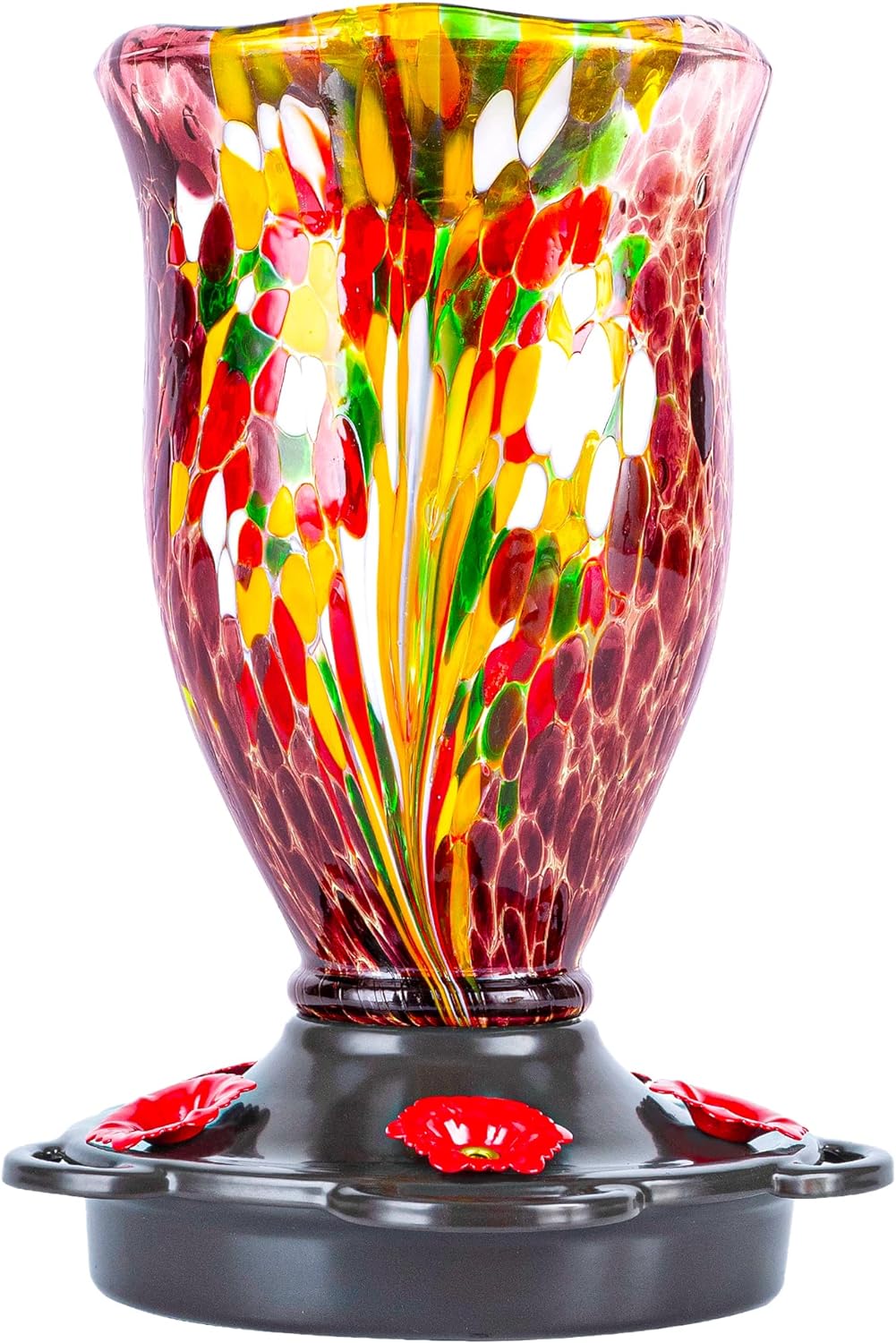 LUJII Hummingbird Feeders for Outdoors with Ant Guard, Blown Glass Hummingbird Feeder for Outside Hanging, 25 fl.oz, Never Leak, Unfading & Anti-Rust, Flower Vase, Garden Backyard Patio Decor, Blue