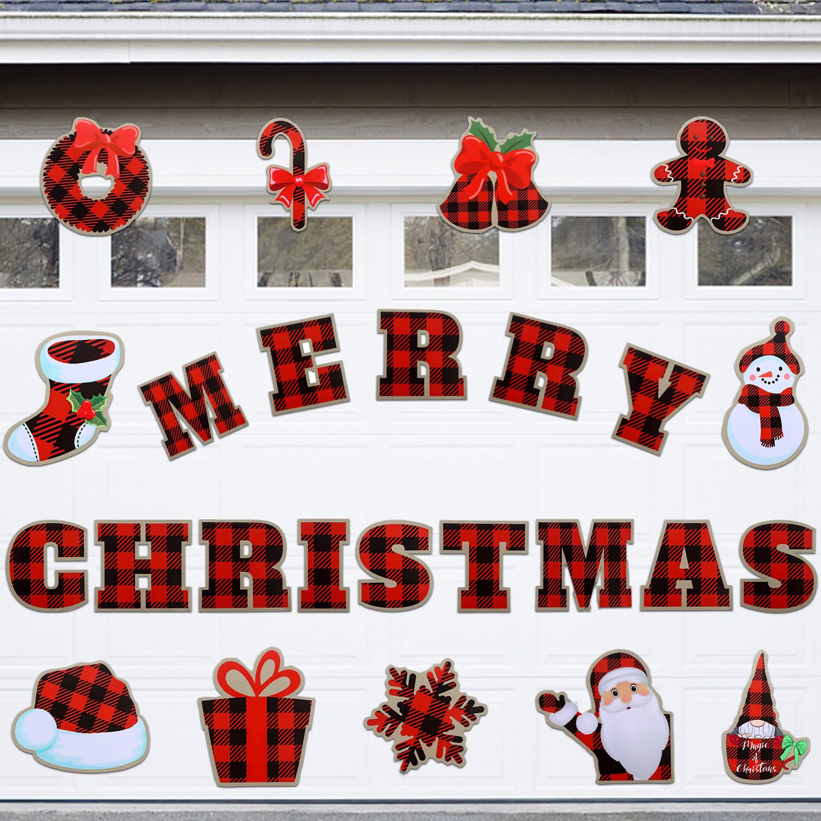 Whaline 25 adesivi magnetici decorativi natalizi per garage, motivo: Buon Natale, adesivi per frigorifero, rosso e nero, decalcomanie per porte di garage, decorazioni per feste di Natale, decorazioni