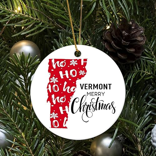 Miniatura 6 de Evans1nism Vermont State Christmas Round Ornament Hometown Ceramic Keepsake State Love Winter Holiday 3.2 Inch Double-Sided Printing New Home Gifts