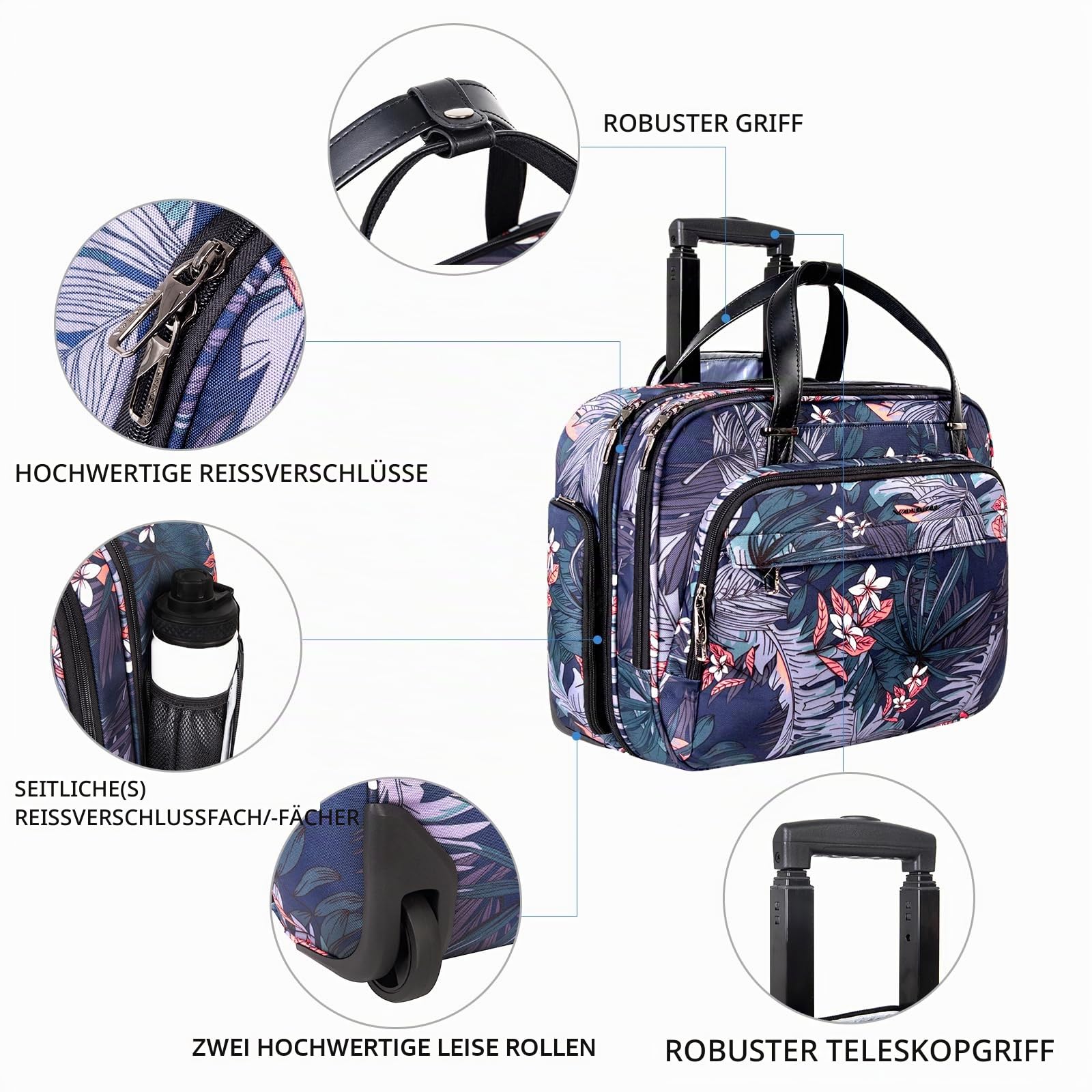 VANKEAN Laptoptasche mit Rollen, für Damen und Herren, Roll-Aktentasche für Laptops bis zu 39,6 cm (15,6 Zoll)