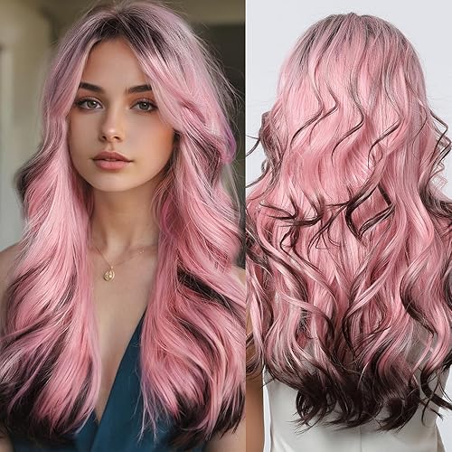 Pelucas moradas con flequillo pelucas largas onduladas naturales para mujeres negras peluca de cosplay peluca sintética resistente al calor