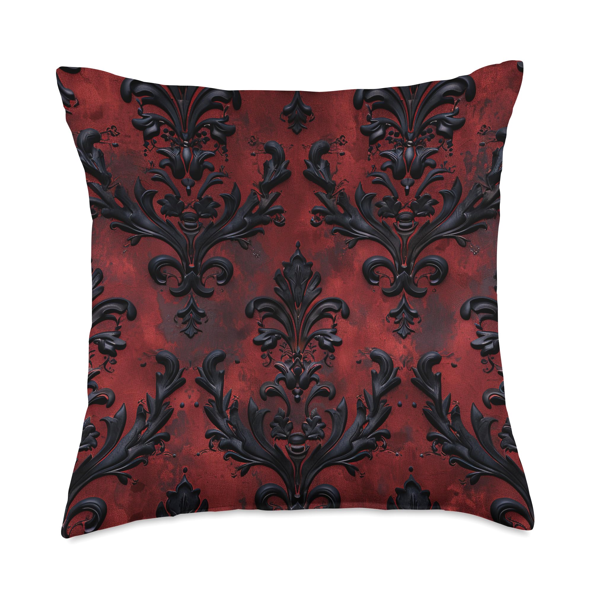 Photo 1 of Damask Elegant Mansion Victorian Gothic Dark Red Haunted Throw Pillow