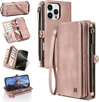 Wallet Case for iPhone 14 Pro Max Crossbody Flip Cover Rose Gold