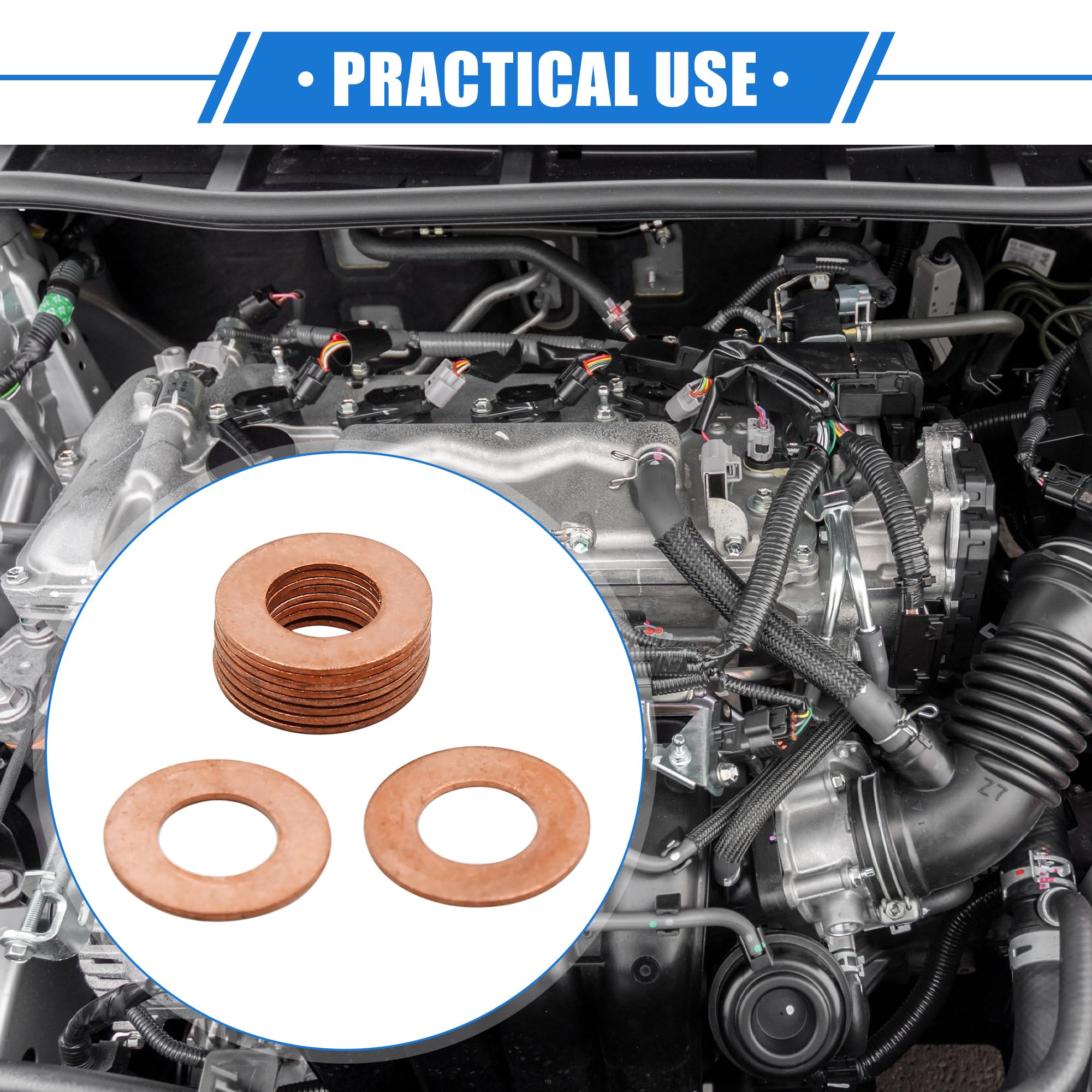 VekAuto 10 Pcs Copper Washer, 12mm Universal for Car Copper Copper Tone, 12*24*1mm - Image 2