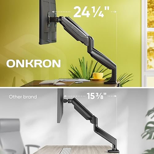 Miniatura 7 de ONKRON Brazo de monitor doble para dos pantallas de 13 a 32 pulgadas de hasta 19 libras cada una, soporte de escritorio con resorte de gas de 75 x