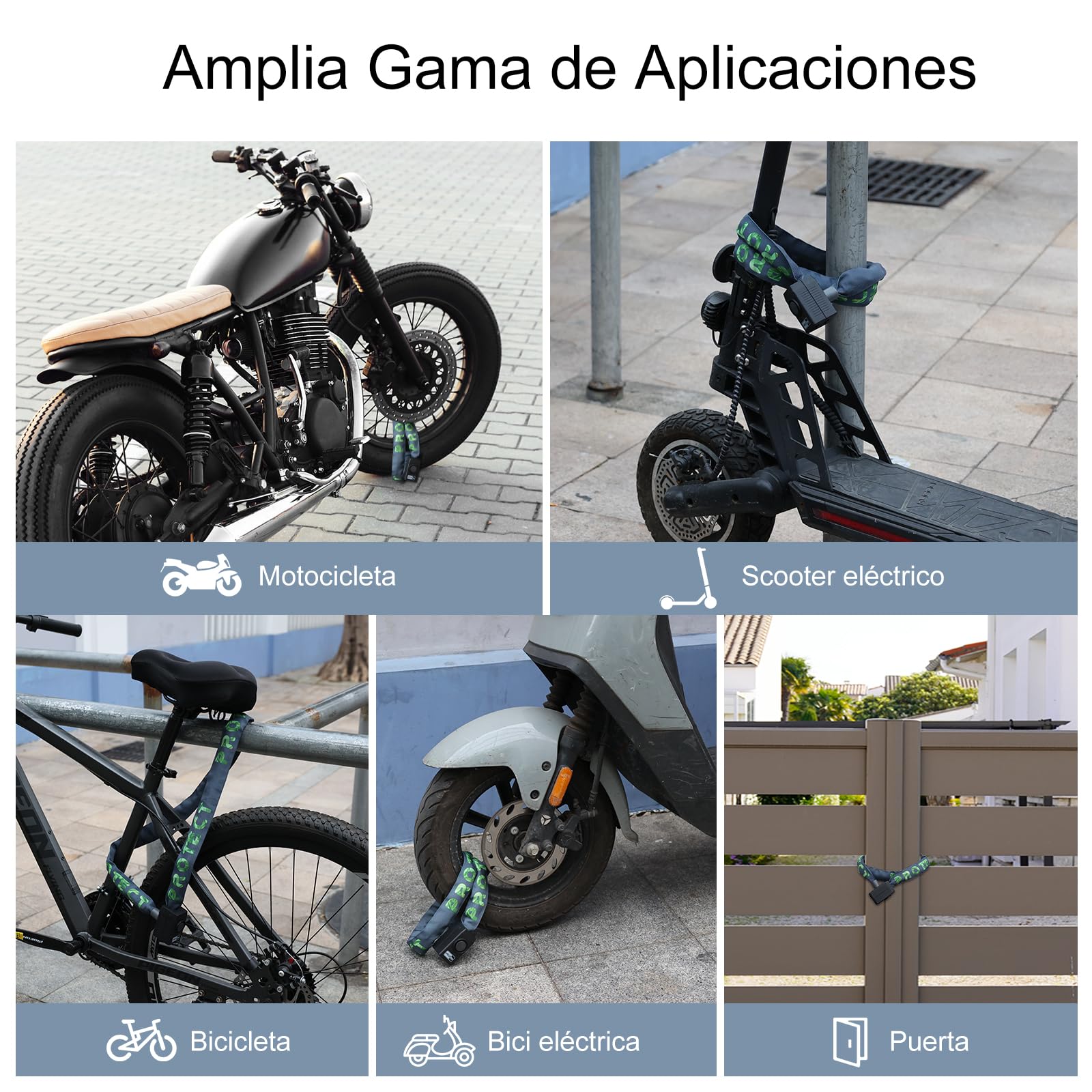 Candado de cadena para bicicleta con alarma, bloqueo antirrobo, 110 dB, seguridad de 4 pies, resistente con cable USB C y 3 llaves para bicicleta/scooter eléctrico/motocicleta