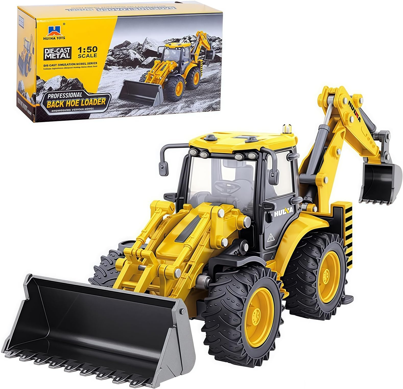 Backhoe Loader Excavator Truck Toys for Kids 1/50 Metal Engineering Vehicle Construction Tractor Model Collection Bulldozer Back Hoe Truck Decoration Toy Gift for Kids