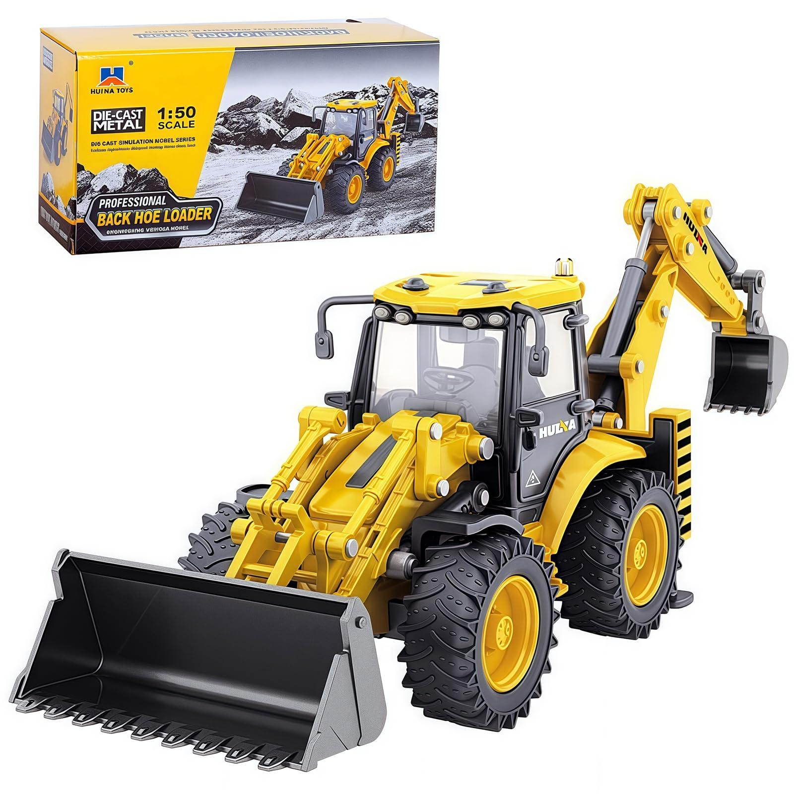 Backhoe Loader Excavator Truck Toys for Kids 1/50 Metal Engineering Vehicle Construction Tractor Model Collection Bulldozer Back Hoe Truck Decoration Toy Gift for Kids