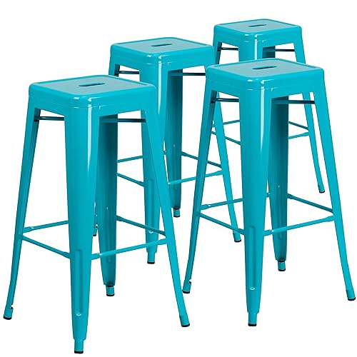 Kai Commercial Grade 4 Pack 30" High Backless Crystal Teal-Blue