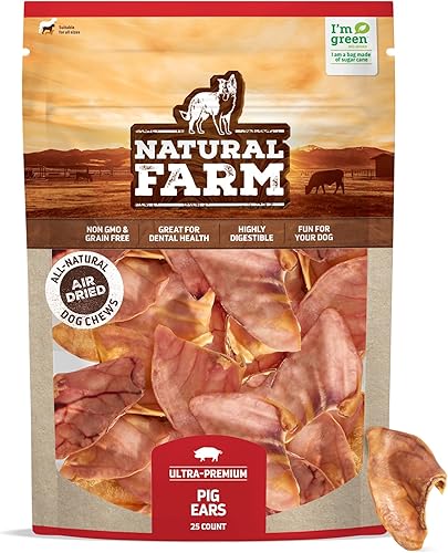 Miniatura 10 de Natural Farm Orejas de medio cerdo para perros (paquete de 25), un ingrediente orejas de cerdo naturales, secas al aire, golosinas de larga duración