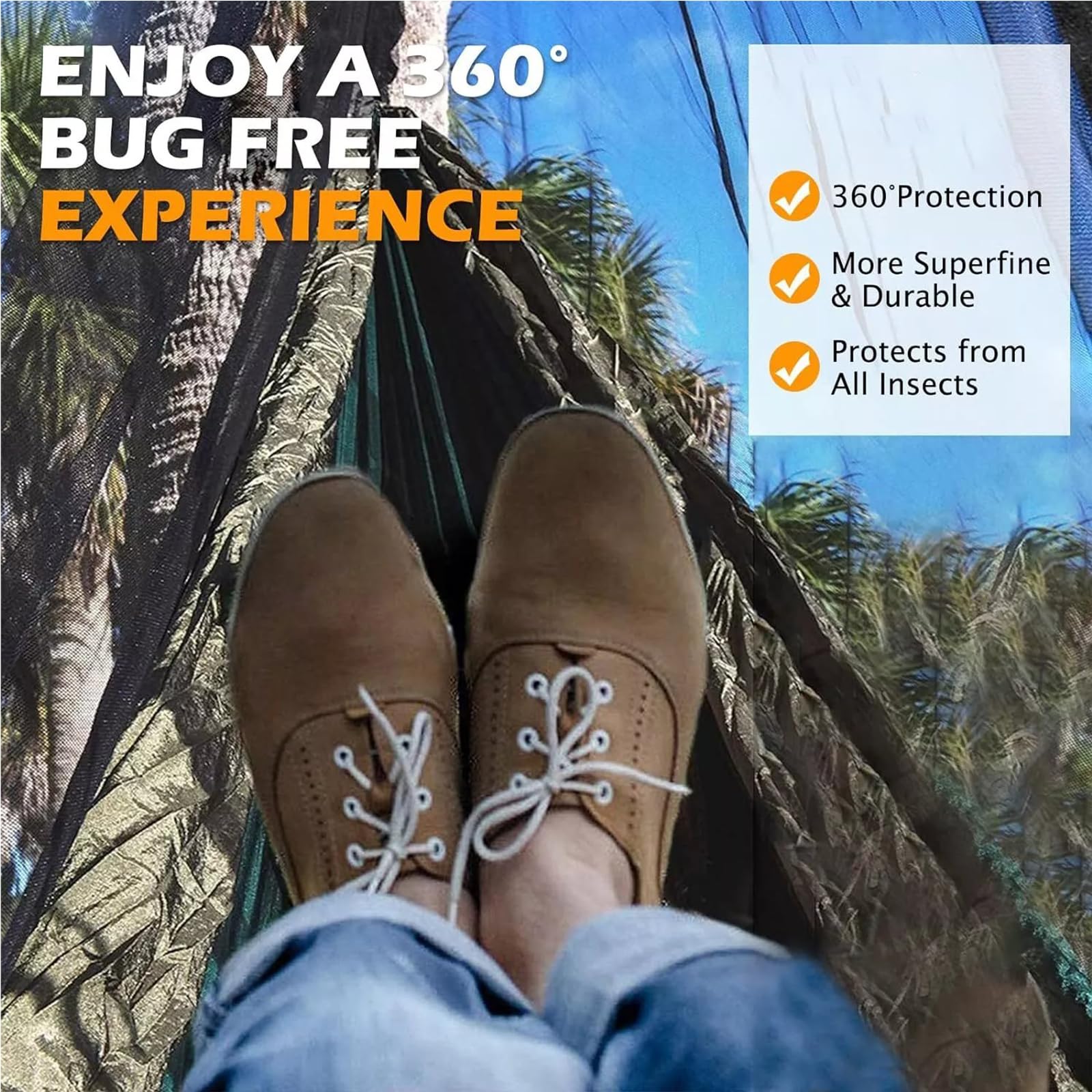 KANCOKIT Mosquito Net for Camping Hammock, Lightweight & Portable Hammock Bug Net, 360 Degree Protection Camping Essentials with Double Sided Zipper for Easy Access Fits for All Camping Hammocks