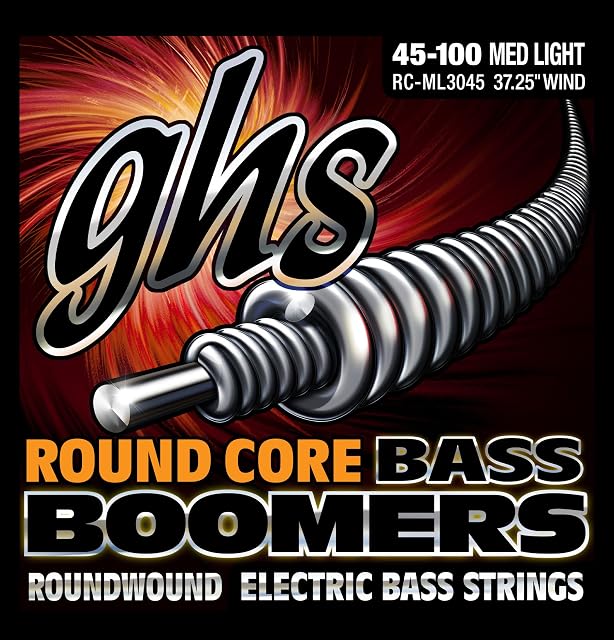 GHS Strings RC-ML3045 Round Core Bass Boomers, 4-Set, Medium Light Gauge (37.25" winding)