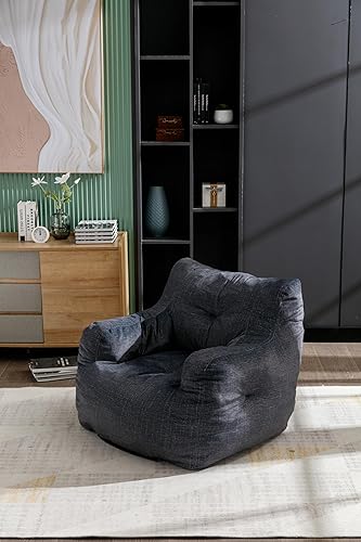 COCONINO WJ Puf para adultos, para sala de estar, puf grande, cómodo puf de relleno para adultos (tela de terciopelo en gris oscuro)