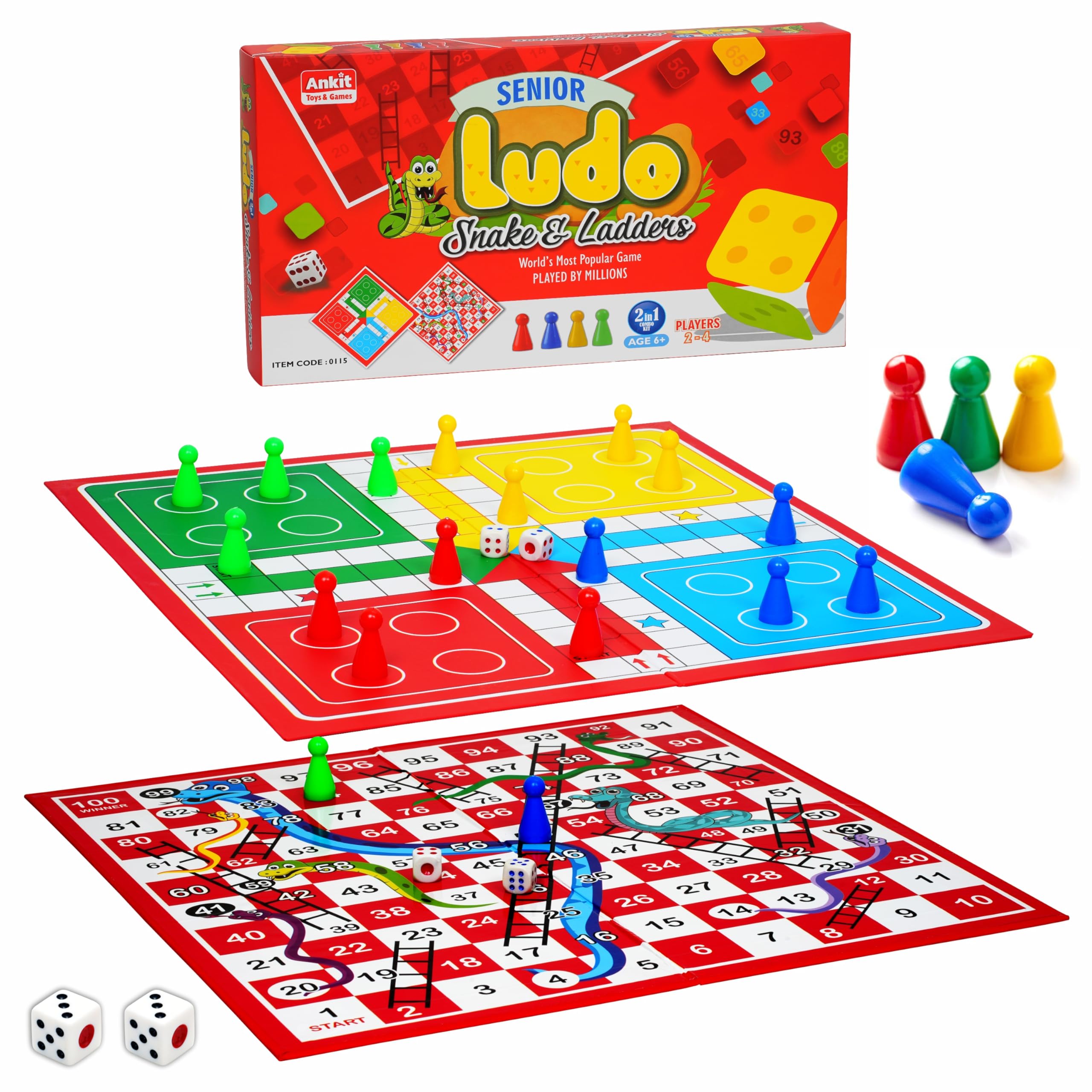 Ankit Toys & Games 2 in 1 Ludo & Snake & Ladders(Saap Seedhi) Board Game Set for 6+ Years Kids & Adults | Indoor, Outdoor Game Travel Strategy Dice Game (Kids Ludo)
