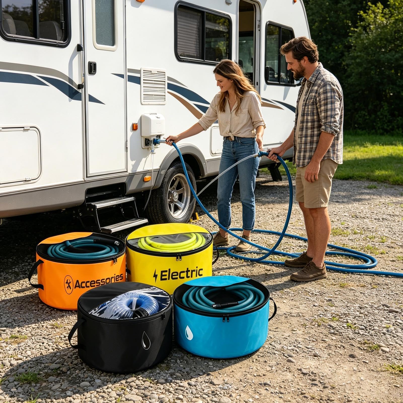 Borsa portaoggetti per tubo fognario per camper, organizer impermeabile e traspirante, chiusura a cerniera bidirezionale, con copertura visibile, per attrezzi da esterno, attrezzature da giardino