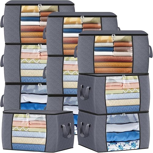 Vista 112 de Fab totes Paquete de 6 bolsas de almacenamiento plegables para mantas, contenedores de almacenamiento para organizar dormitorio, armario, ropa, Negro