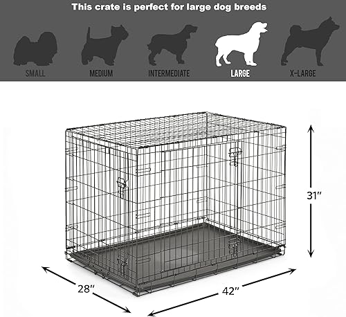 Miniatura 7 de Jaula de metal para perros, con puerta simple o doble, plegable de New World, Puerta doble, 42 - pulgadas, Negro