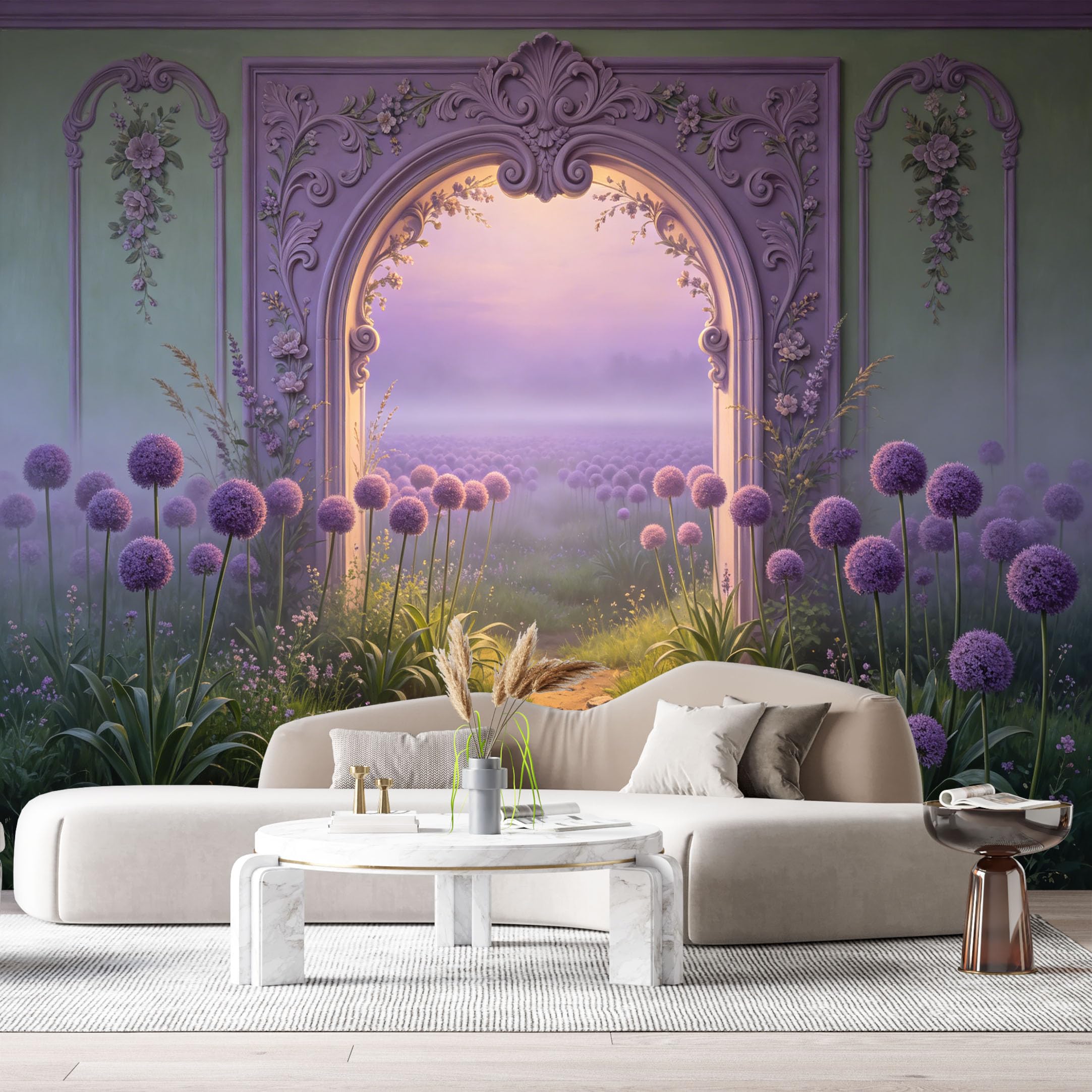 Custom Size Wall Murals Fantasy Garden Enchanted Archway Lavender Path 3D Trompe L'Oeil SelfAdhesiveWall Fabric Removable Wallpaper Wall Decor for Living Room Bedroom Bathroom