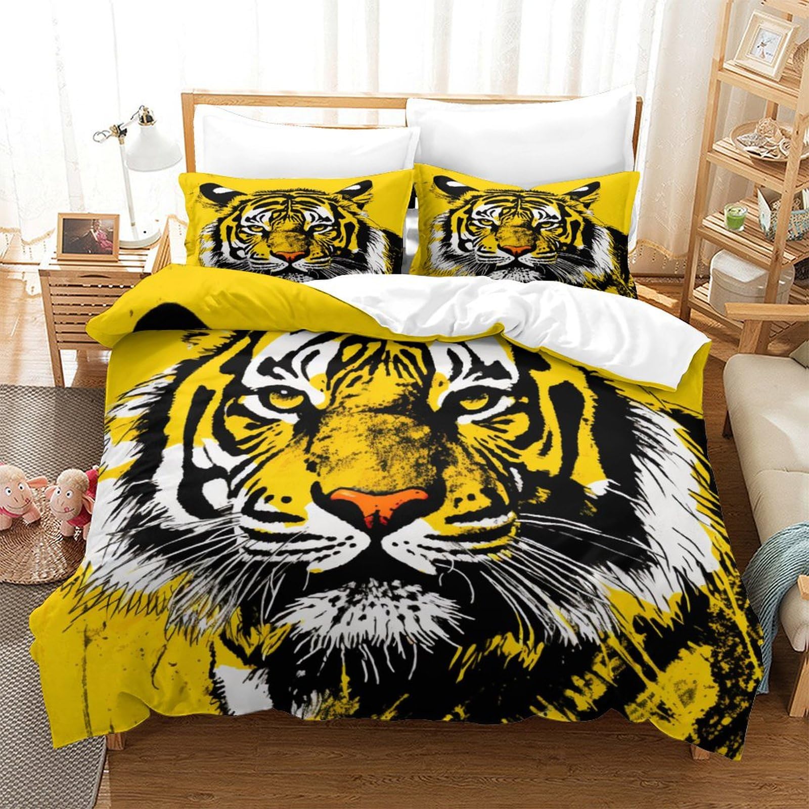P1S9U7W5Y Stylish Tiger 3D Printed Duvet Cover Set 3pcs Microfiber Tiger Bedding Set King