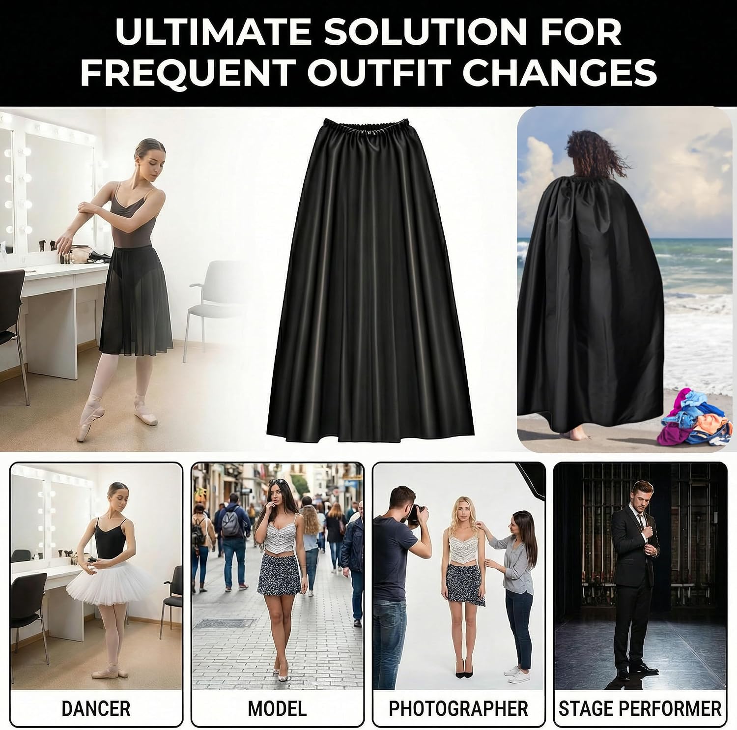 Goaste Portable Changing Room Tent, Instant Dressing Cover Ups, Clothes Changing Privacy Shelters, Changing Curtain Cloak with Round Collar for Beach, Camping, Hiking, Dance Competition, 4.2ft Length