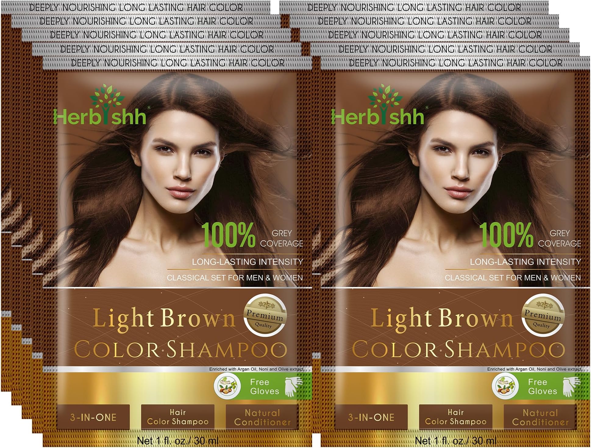 Hair Color Shampoo for Gray Hair–Natural Hair Dye Shampoo with Argan Hair Mask–Travel size-Colors Hair in Minutes–Long lasting colour–10pack+1pack–Ammonia-Free (Light Brown)