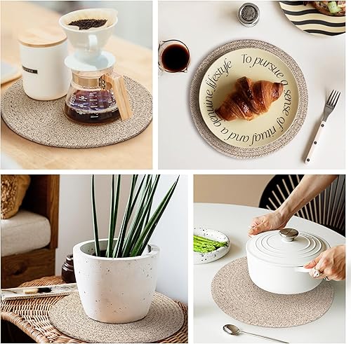 Miniatura 7 de Juego de 6 manteles individuales redondos tejidos de 13 pulgadas, manteles individuales de cuerda de algodón para mesa de cocina y comedor, manteles