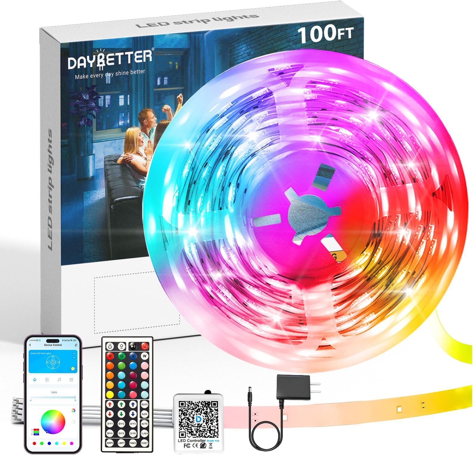 Led Lights for Bedroom 100 ft, Led Strip Lights, Led Light Strips with Remote and App Control, Music Sync RGB Color Changing Led Lights for Room Decoration