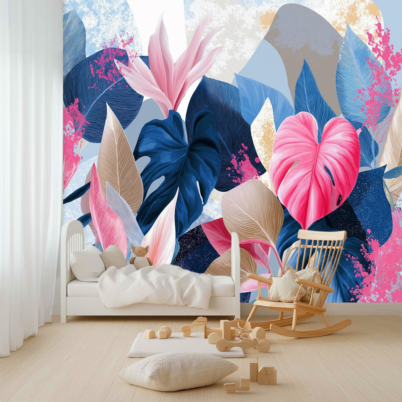 Générique Panoramiczna tapeta akwarela rośliny monstera tropikalne liście 3D 300 x 210 cm, włóknina XXL nowoczesna dekoracja ścienna salon sypialnia biuro pokój dziecięcy, biała