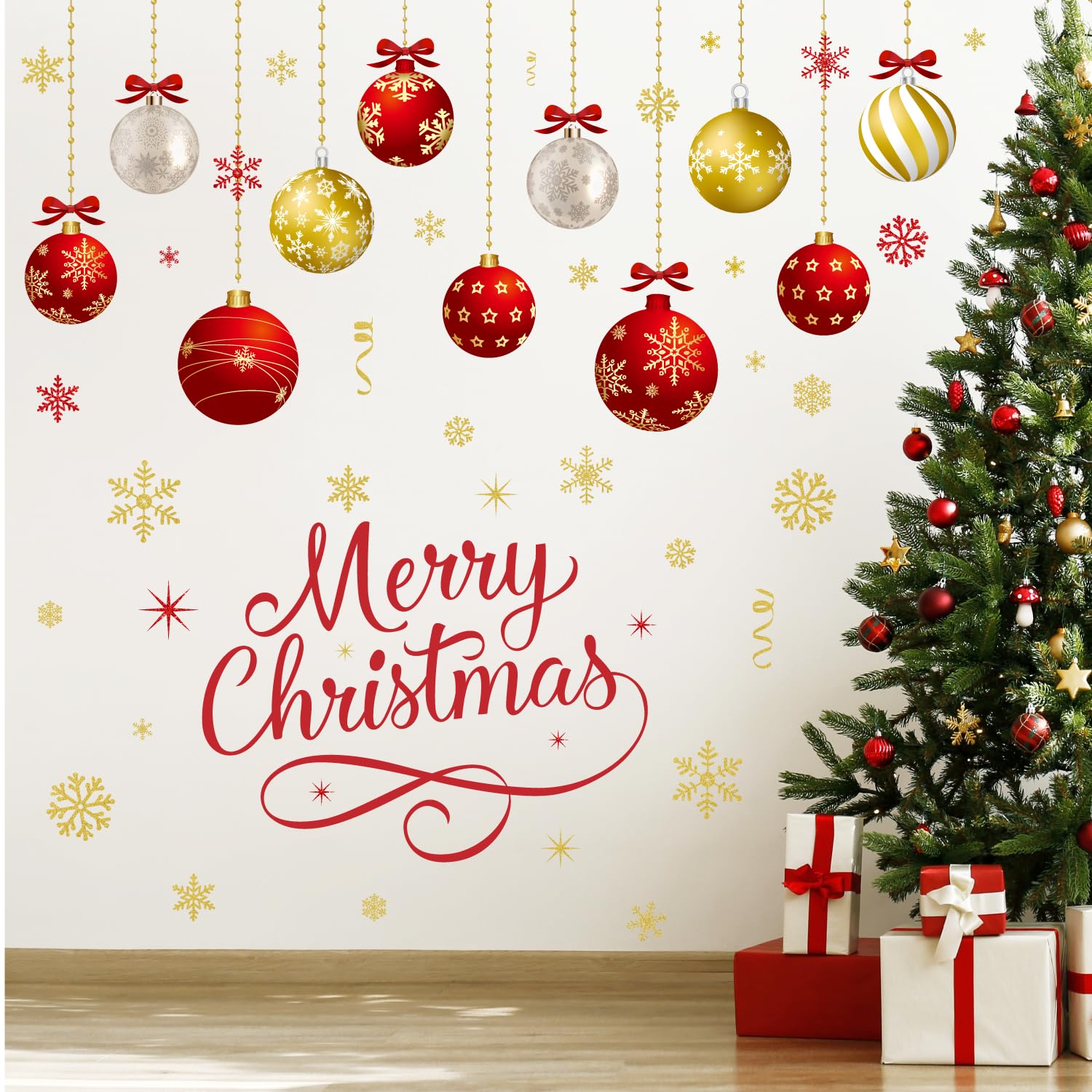 6 Sheets Christmas Wall Decals Removable Christmas Wall