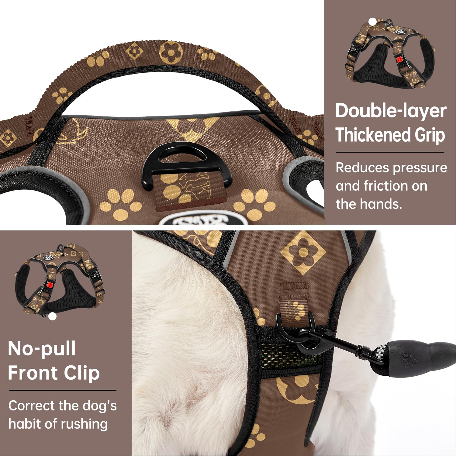 IVY&LANE Arnés sin tirones con correa para perro, chaleco reflectante sin estrangulamiento para mascotas, arnés ajustable Oxford de chaleco con asa de fácil control para perros pequeños (marrón
