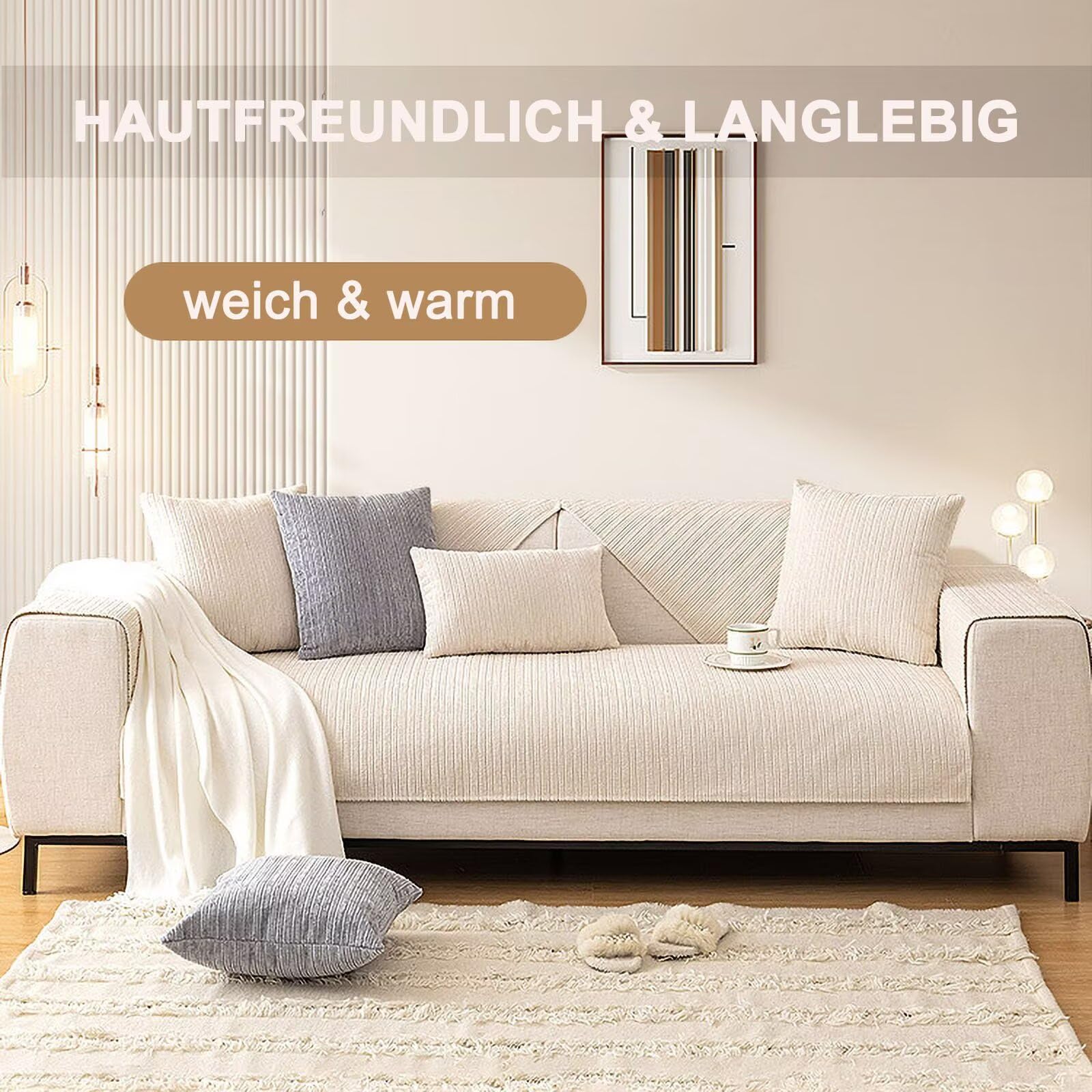 Bankhoes, bankovertrek, met antislip onderlaag, universele antislip, solide gestructureerde bankovertrek voor woonkamer, H-beige, 90 x 120 cm