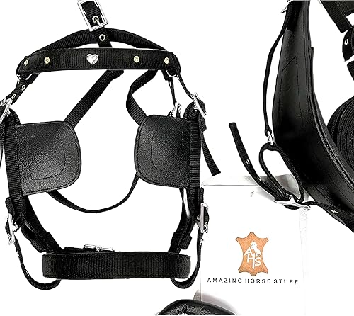 Miniatura 4 de Arnés de conducción de nailon para carrito de caballo, tachuela en forma de corazón y piedras brillantes en la banda de la orilla (matrimonial,