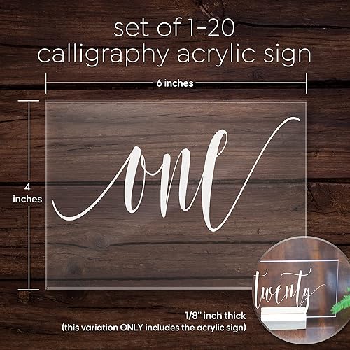 Miniatura 4 de Cedar and Ink Mesa de boda acrílica números 1-20, letreros de boda acrílicos con letras de caligrafía, eventos de recepción rústicos como vidrio,
