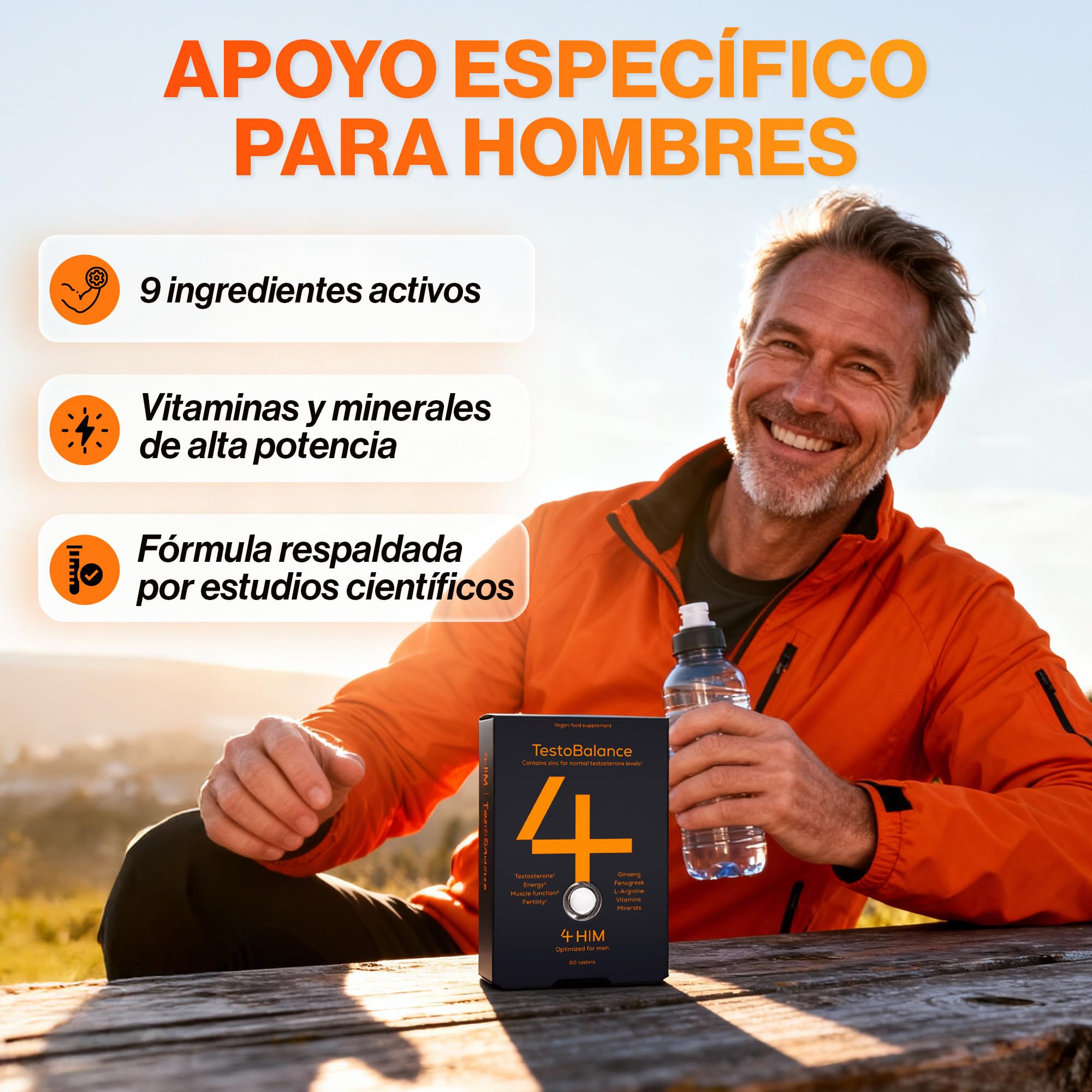 4 HIM TestoBalance Suplementos Testosterona Hombre – ZMA, Ginseng & Fenogreco – Zinc para Niveles de Testosterona – Magnesio, B6, L-Arginina & Selenio – 60 Tabletas Veganas – Certificado GMP