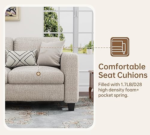 Miniatura 4 de Sofás seccionales para sala de estar, sofá convertible en forma de L con otomana de almacenamiento, sofá moderno de lino marrón moca, juego de