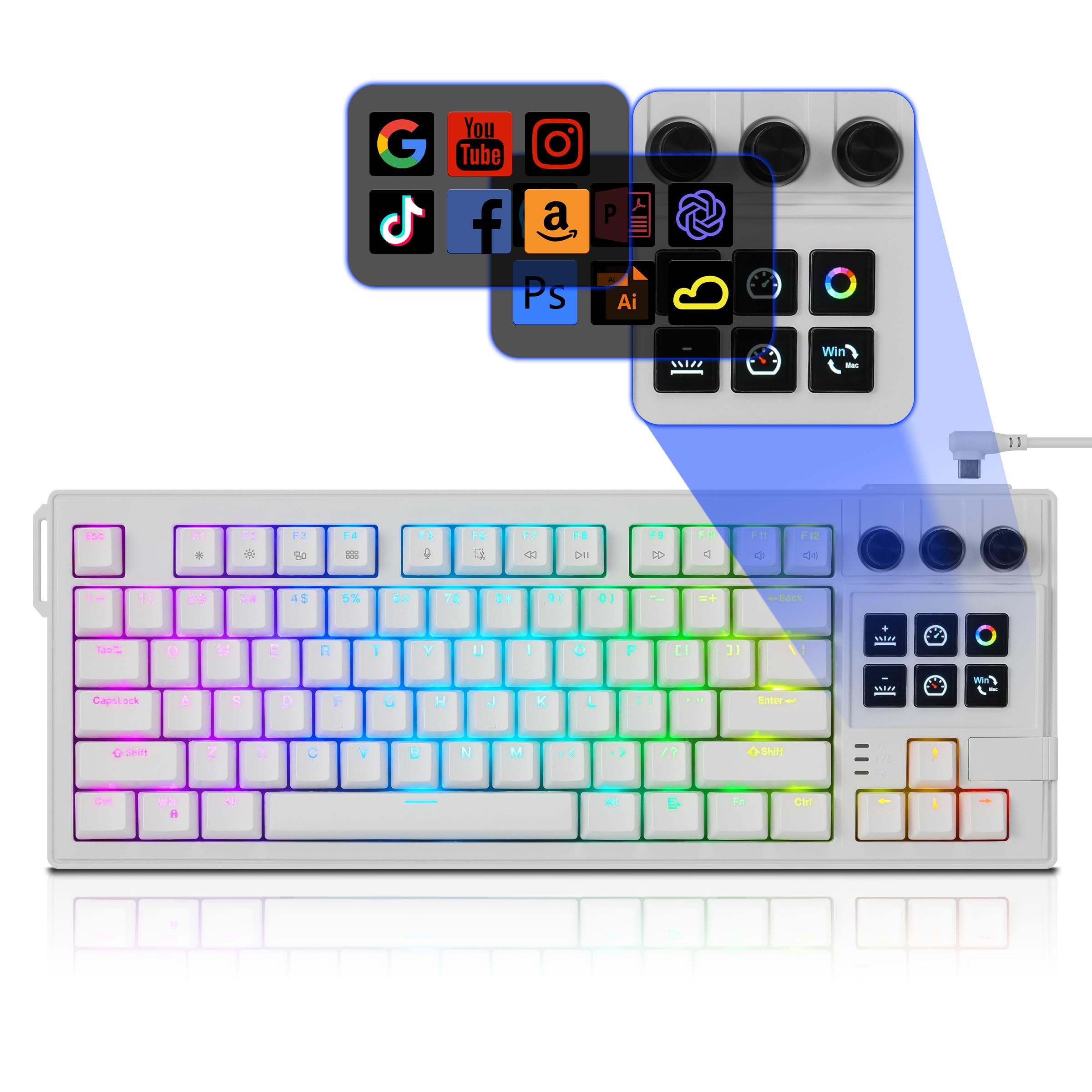 Photo 1 of darkFlash K87PRO TKL Mechanical Keyboard with 6 LCD Stream Control Keys & 3 Media Knobs – Gasket Mount, Hot-Swappable RGB Gaming & Streaming Macro Keyboard for PC & Mac (White)