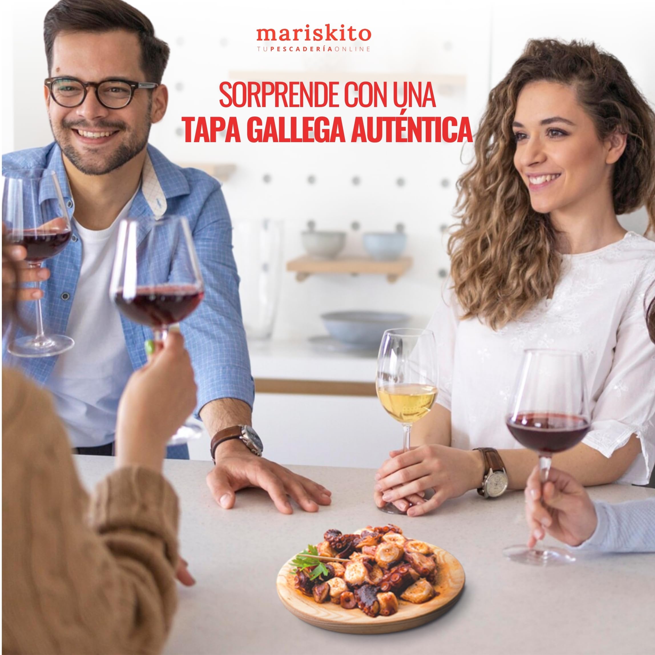 MARISKITO | Pack La Mar de Pulpeiros – Pulpo a la Gallega Cocido - Plato de Madera para Servir Tapa – Aceite Oliva Virgen Extra y Sal Escamas con Pimentón de la Vera Gourmet - Cocinar Receta en 5 min