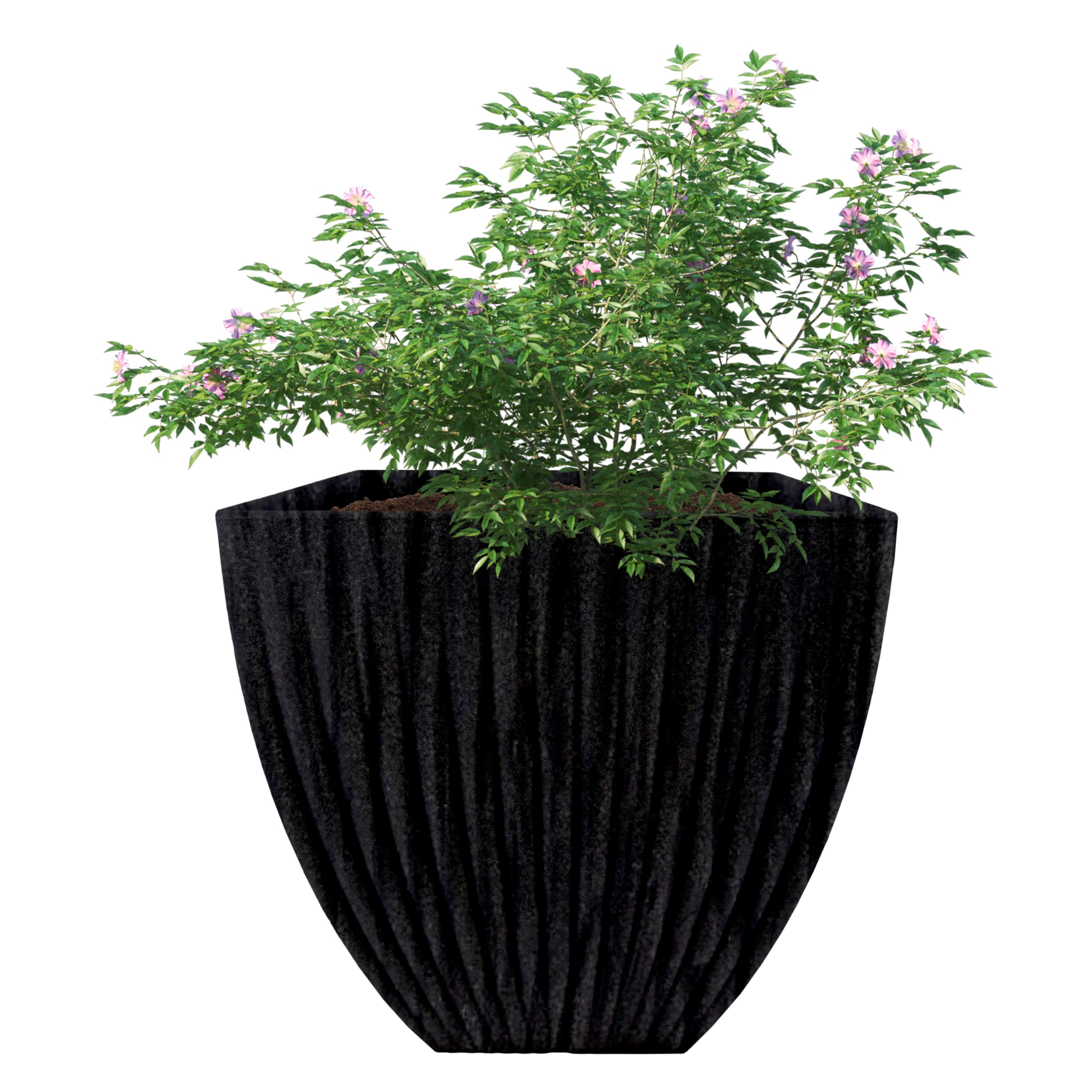 GEEZY Large Square Flower Pot – Durable Plastic, Lightweight for Indoor & Outdoor Use, Ideal Plant Tub for Garden Pots, 39x39x42 cm, Elegant Charcoal Design, Grey Lotus