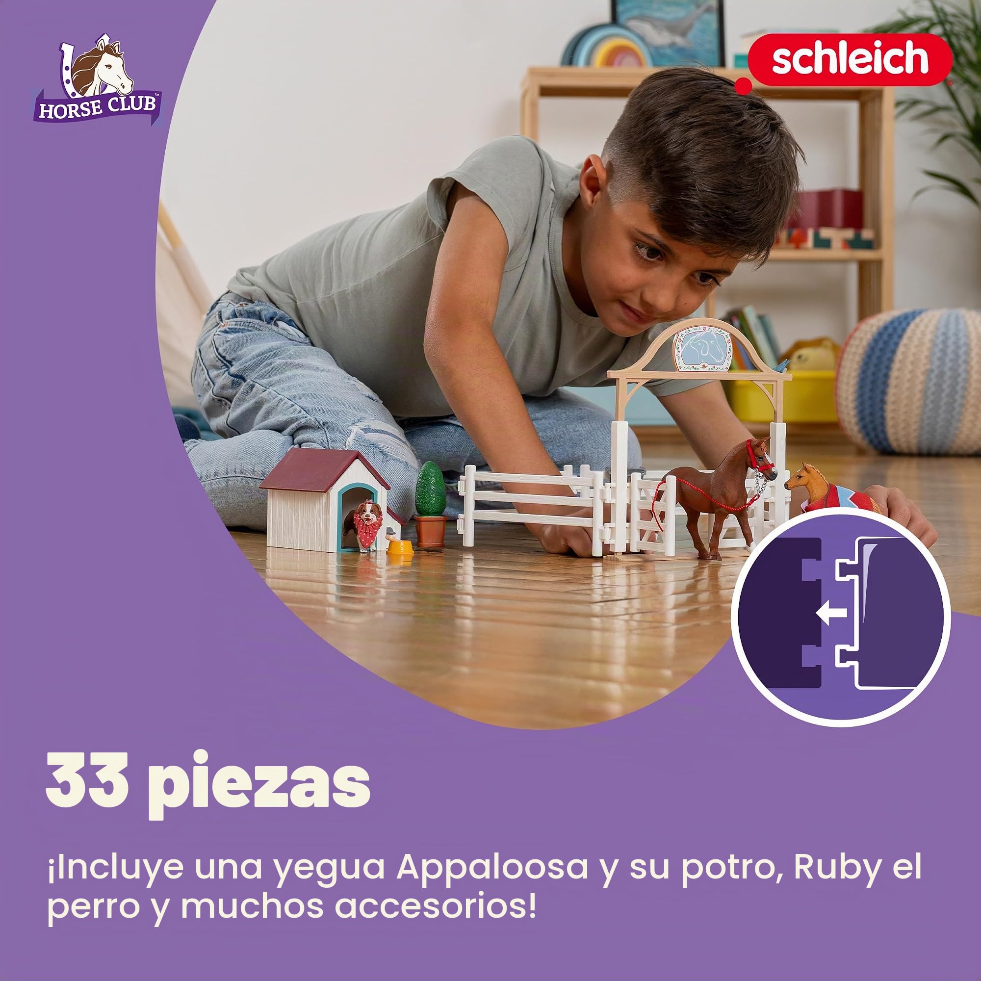 Schleich Horse Club 42458 — Cercado para Caballos Invitados de Hannah, 20 Piezas — Incluye el Perro Ruby y Caballos — Animales de Juguete Coleccionables — Juguetes para Niños de 5 Años o Más