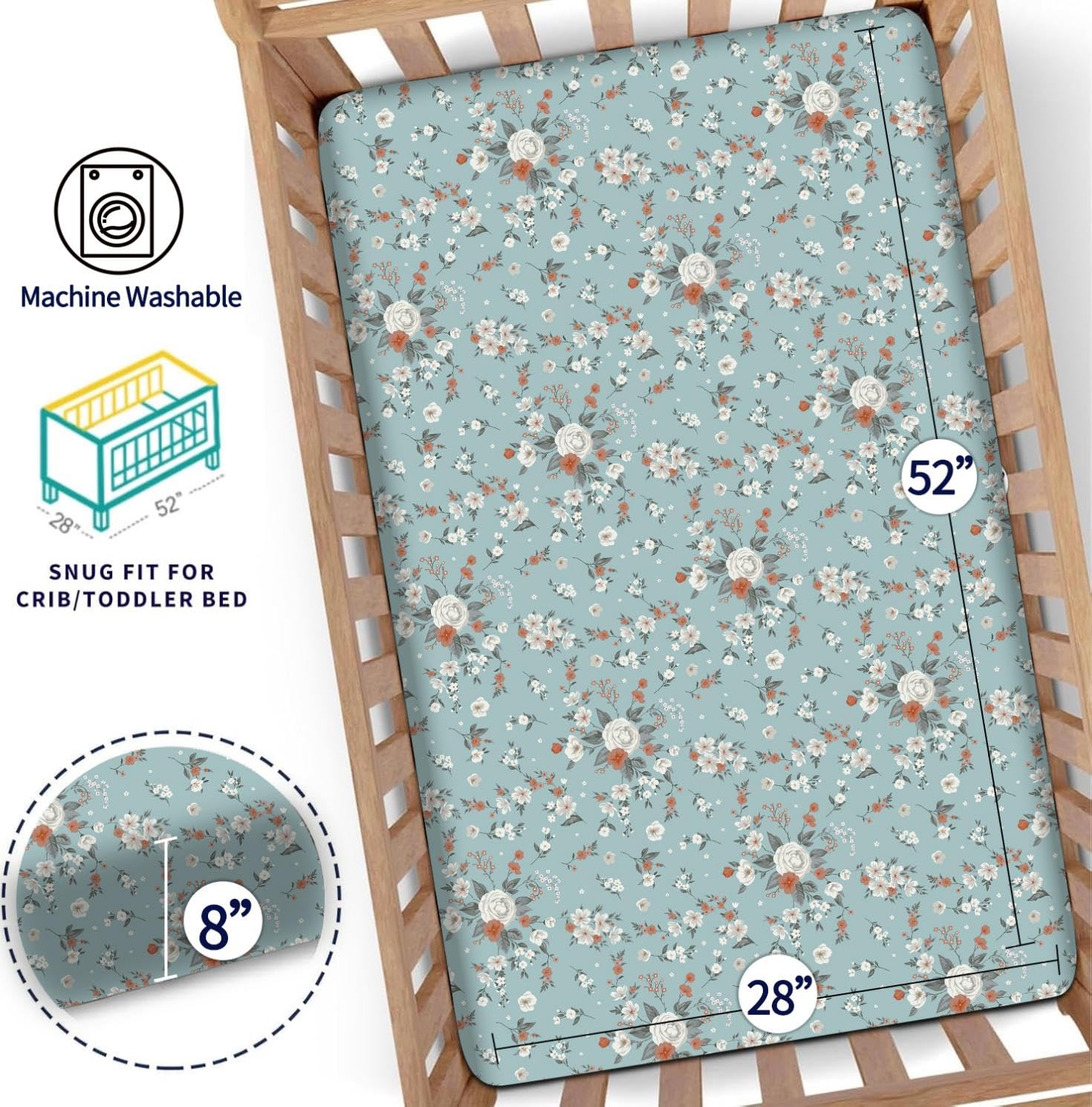 Sábanas para cuna con patrón floral neutral, paquete de 4 sábanas bajeras para cuna de 28 x 52 pulgadas, sábanas de microfibra suave y transpirable para cuna de bebé para niños y niñas, funda de