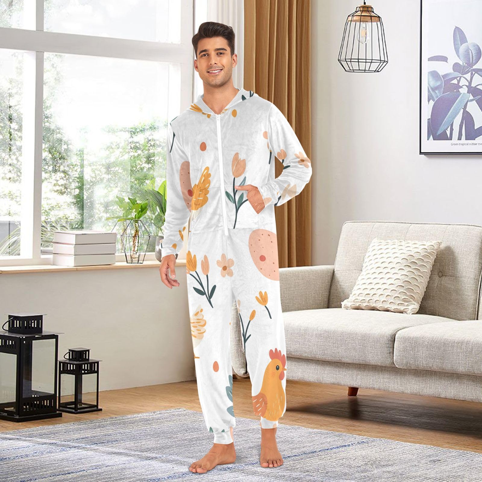 Carino Polli Fiori Bianco Onesie Adulto, Morbido Pigiama Tuta Intero